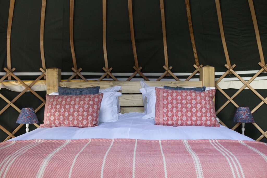 Glamping yurt interior Wild Meadow Raynham